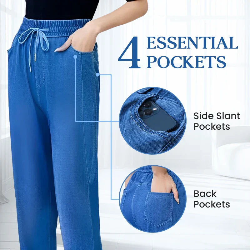 🔥2025 Forró eladó🔥Slim alkalmi egyenes egyenes jég selyem farmer👖