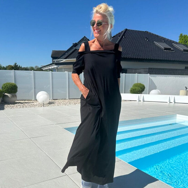 💃Nyári újdonság🔥Női hideg vállú, lezser maxi ruha