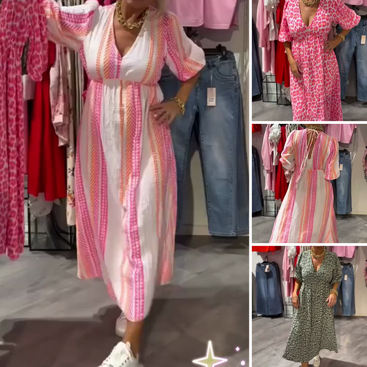 【S-4XL】👗Női V-nyakú nyomtatott Boho ruha