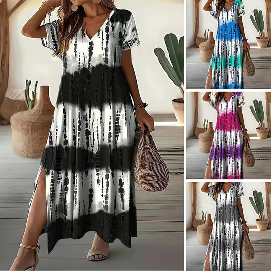 【S-4XL】🔥✨ Női alkalmi V-nyakú gradiens női ruhák 👗